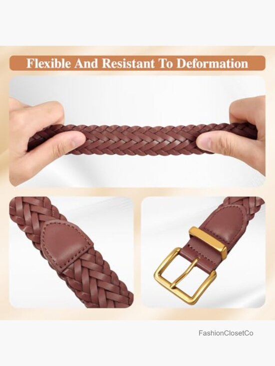 Braided Woven Microfiber PU Leather Belt with Gold Buckle main image 7
